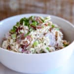 Sonoma Chicken Salad is a sweet and savory cold chicken salad that contains chicken, celery, onion, mayo, nuts and grapes for sweetness. Makes a great option for sandwiches or to top greens with for salad. This chicken salad is paleo and whole30 compliant.