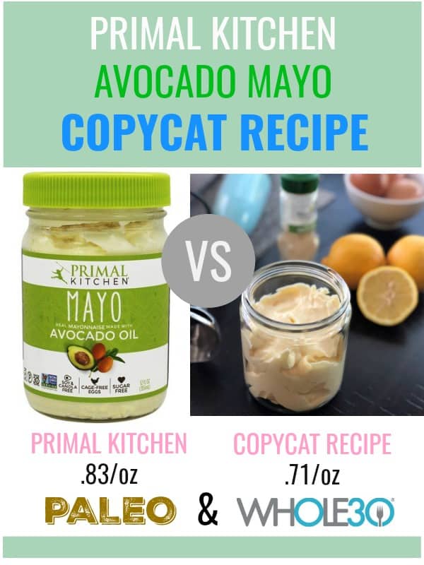 A copycat recipe for Primal Kitchen Avocado Mayo. Make your own mayo in one minute using just 5 ingredients or less for a budget friendly Whole30. | Thyme + JOY
