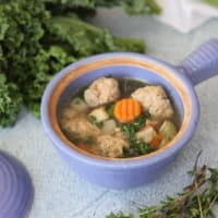 This Italian wedding soup is warming, comforting and full of clean ingredients like homemade chicken meatballs, carrots, celery, onion, potatoes and kale. Perfect for those on a paleo, or whole30 reset. 