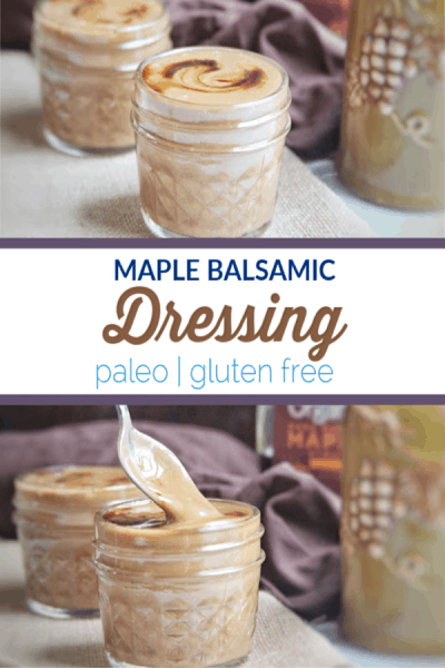 This maple balsamic dressing is a perfect choice to whip together to top a great salad. It contains 5 common kitchen ingredients can be made in under 5 minutes. #dressing #paleo #glutenfree #vegan