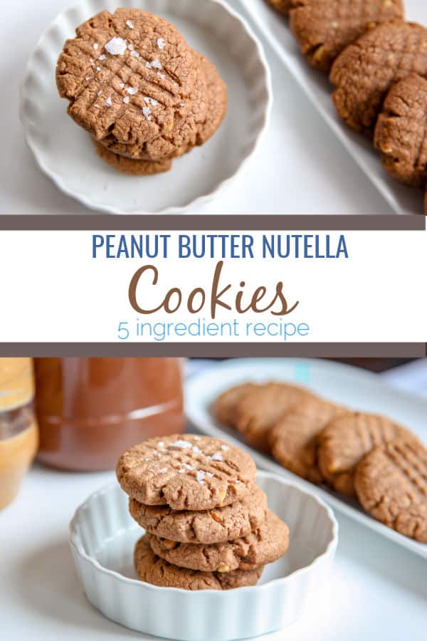 These peanut butter nutella cookies are soft on the inside with a slight crunch on the outside. They are made with only 5 ingredients including peanut butter, nutella, sugar, eggs and flour. Can easily be made gluten free. 