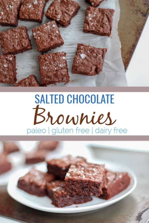 These salted chocolate paleo brownies are made with almond flour, cocoa powder, coconut sugar and coconut oil and are naturally gluten free, dairy free and refined sugar free. This paleo chocolate brownie recipe is the perfect healthy treat.