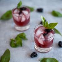 This blackberry basil mocktail may be lacking alcohol but it does not lack flavor!  The combination of blackberry, basil and lime sparkling water make a tart and sweet drink great for any party or to have at home without the hangover. 