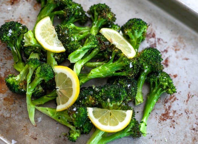 roasted broccoli on sheet pan with lemon