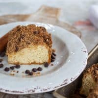 gluten free coffee cake on a white plate