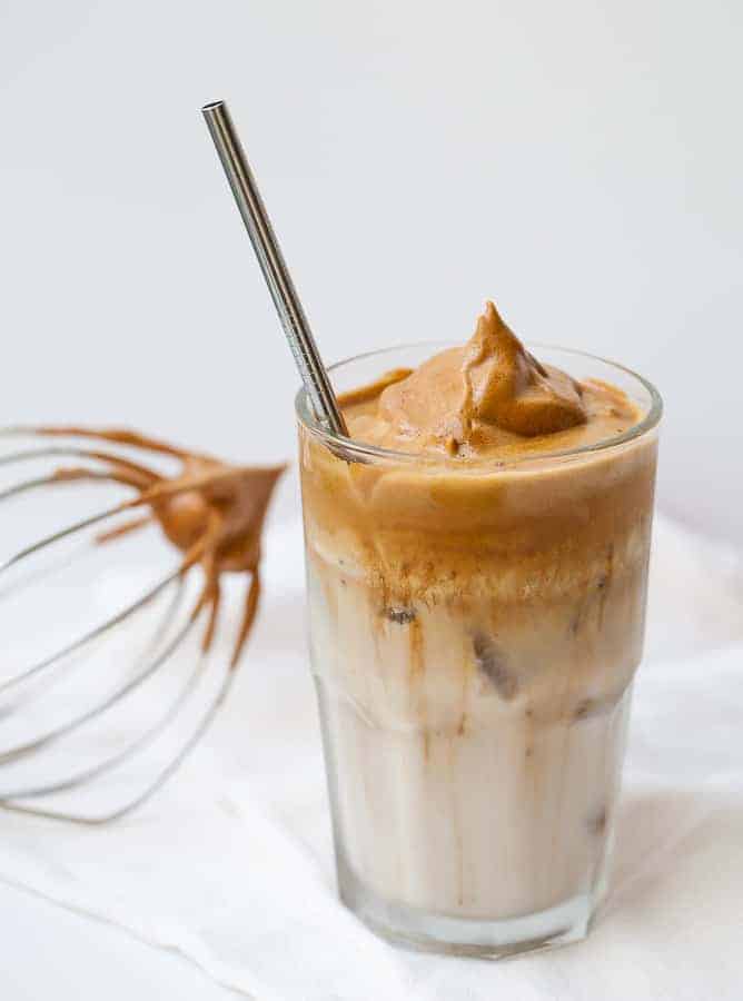 whipped coffee in a glass
