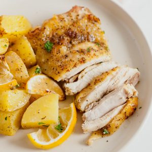 sheet pan roasted chicken thighs and potatoes