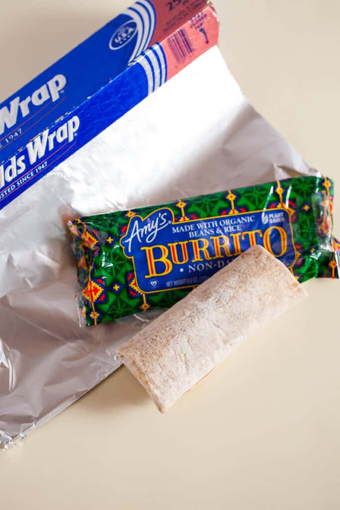 frozen burrito with aluminum foil
