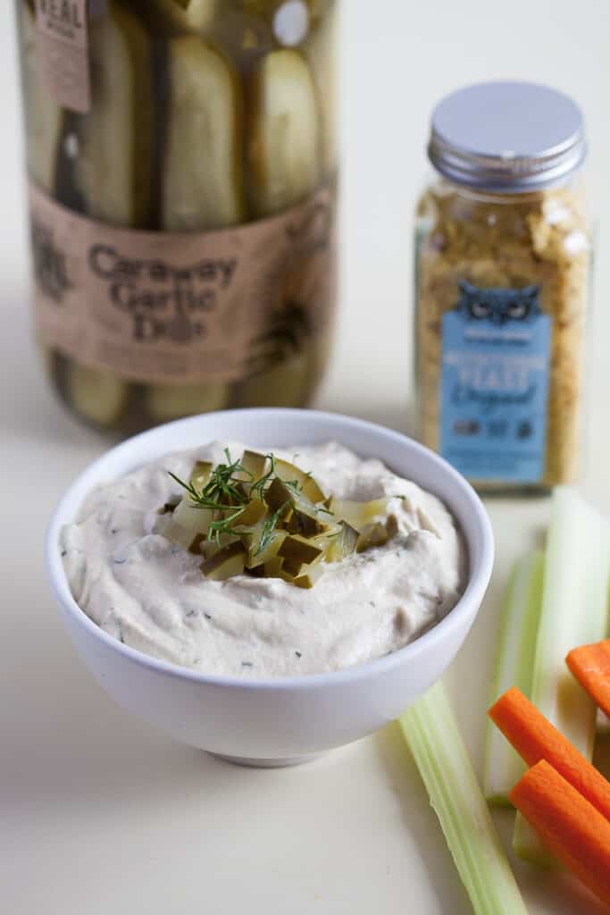 dill pickle dip with carrots and celery