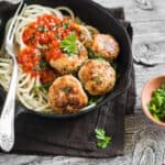 chicken meatballs with sauce and pasta