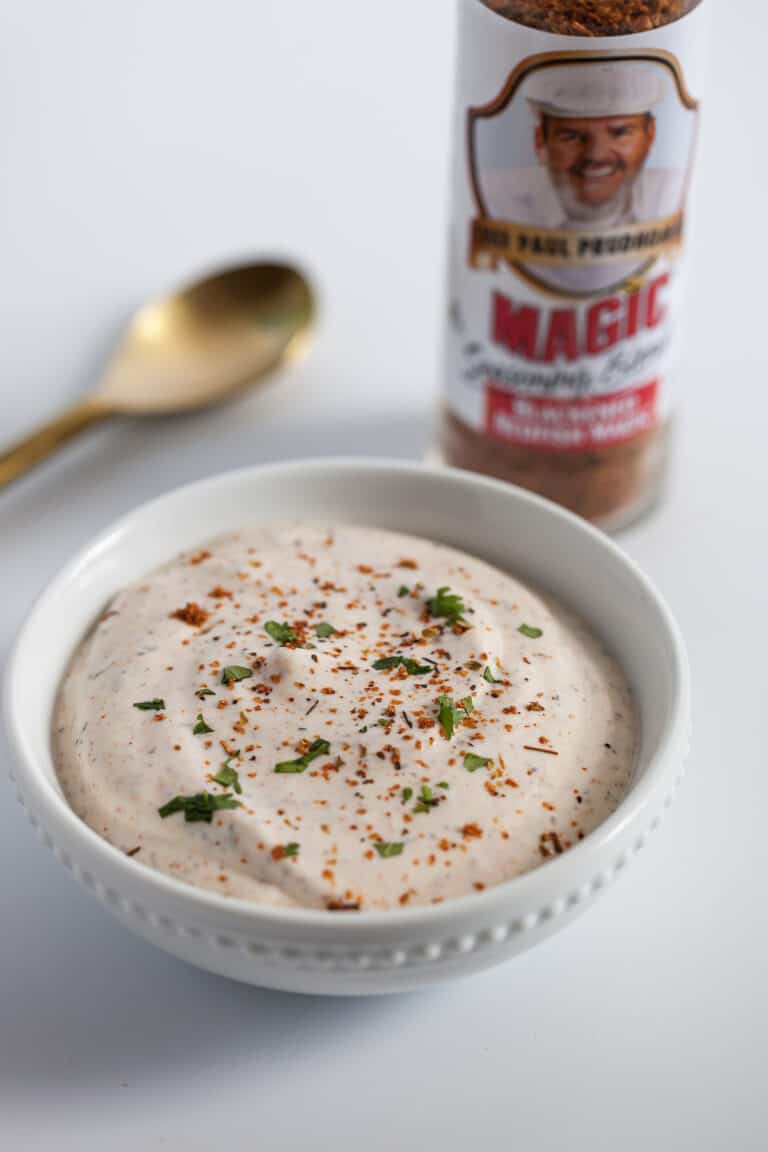 ranch dressing in a bowl with blackened seasoning