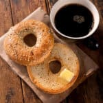 toasted bagel with black coffee