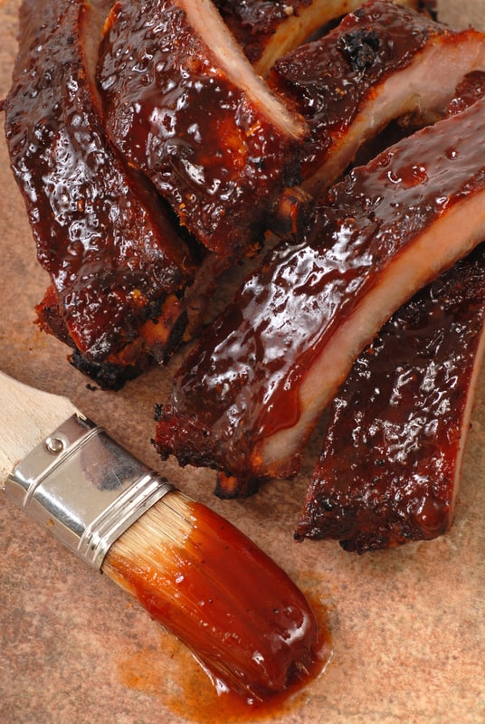 rack of ribs with BBQ sauce