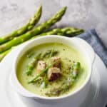 cream of asparagus soup in a bowl
