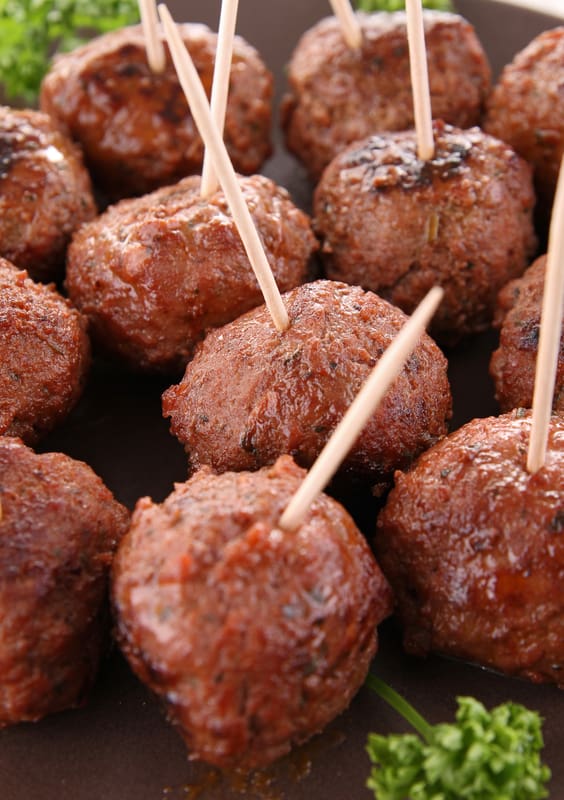 bison meatballs with toothpicks