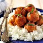 sweet and sour meatballs over rice