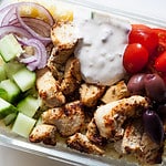 greek chicken bites in a meal prep container